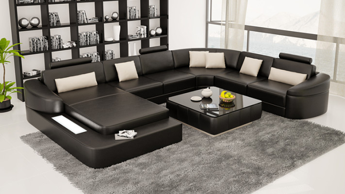 Luxury Leather Sofa Upholstery Modern Seat Suite Corner sofa Living landscape LED USB