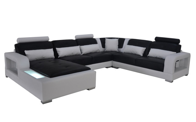 Leather Sofa + USB Couch Living landscape Corner Suite Design Modern Upholstery U-shape