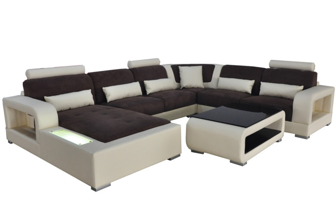 Leather Sofa + USB Couch Living landscape Corner Suite Design Modern Upholstery U-shape
