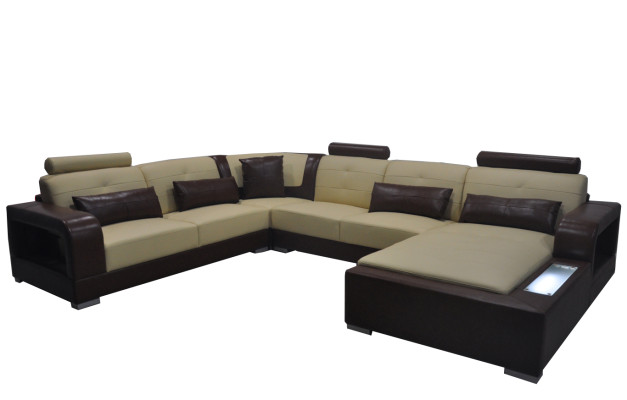 Leather Sofa + USB Couch Living landscape Corner Suite Design Modern Upholstery U-shape
