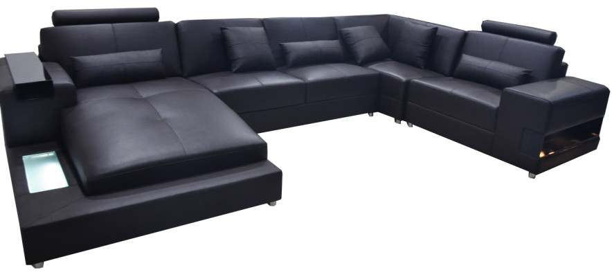 Leather Sofa Couch Living Landscape Corner Suite Design Modern Sofa U-shape with USB
