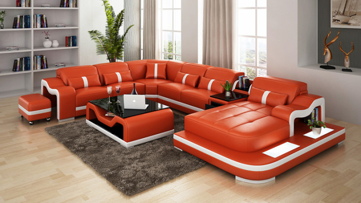 Leather sofa with USB Couch Living landscape Corner sofa Corner Suite Design Modern Sofa