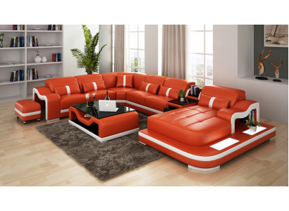 Leather sofa with USB Couch Living landscape Corner sofa Corner Suite Design Modern Sofa