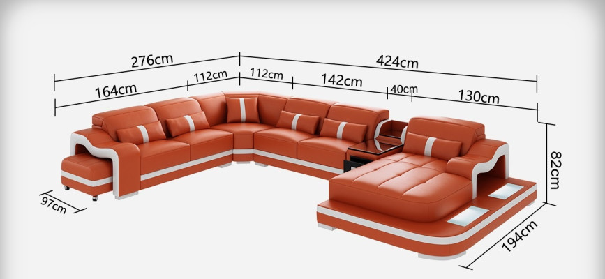 Leather sofa with USB Couch Living landscape Corner sofa Corner Suite Design Modern Sofa