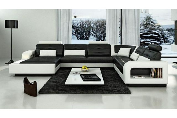Leather sofa with USB Leather couch Sofa Suite Living landscape Corner sofa Corner sofa H2209