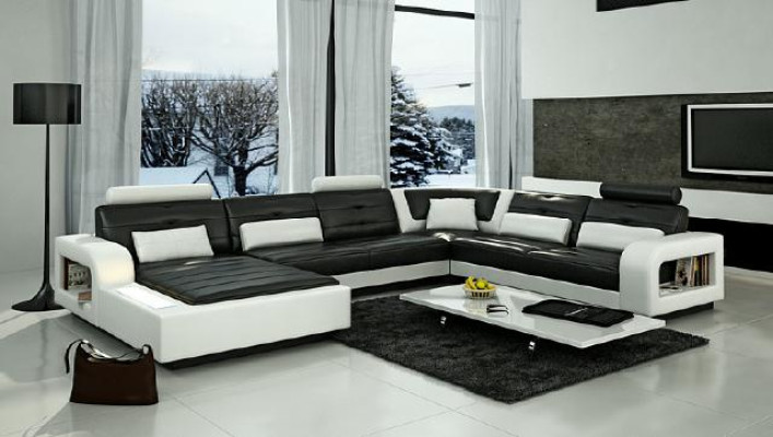 Leather sofa with USB Leather couch Sofa Suite Living landscape Corner sofa Corner sofa H2209