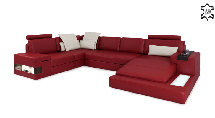 Corner sofa with USB Sofa Couch Upholstery U-shape Living landscape Leather sofa Designer Corner