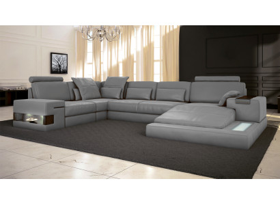 Leather sofa USB Design Sofa U-shape Living landscape Couch Upholstery Corner sofa new LED