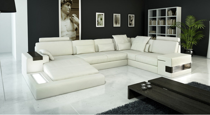 Corner sofa with USB & LED Living landscape Sofa Upholstery Couch Suite U-shape Leather