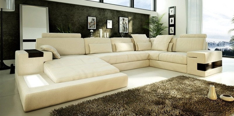 Corner sofa Living room Couch Corner sofa Sofa Upholstery Corner suite Living landscape + USB