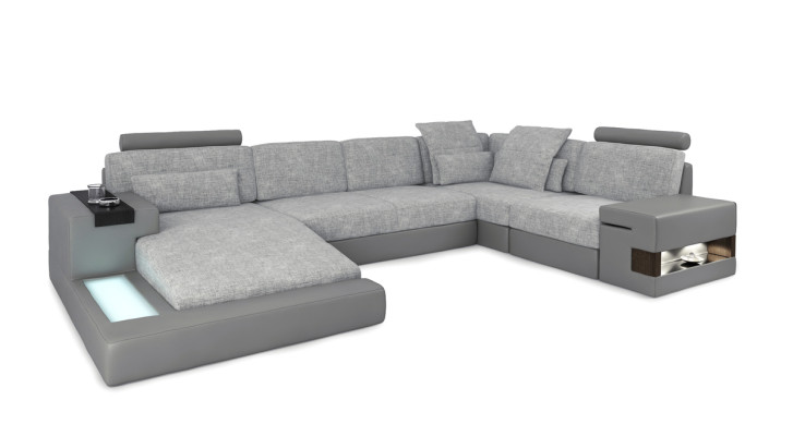 Corner sofa Living landscape U-shape Leather sofa Sofa Upholstery Couch Fabric Leather USB + LED