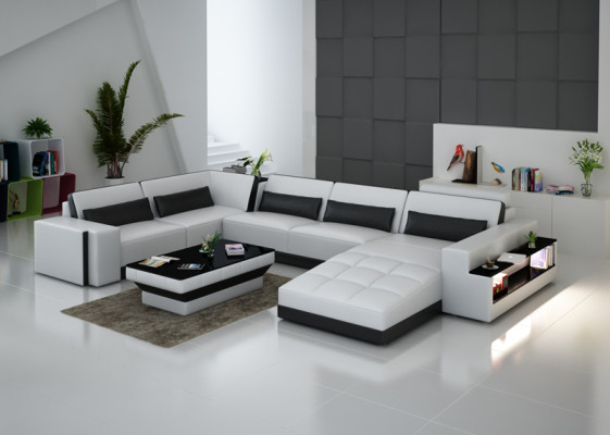 Leather sofa Couch Living landscape Corner sofa Corner Suite Design Modern Sofa G8019
