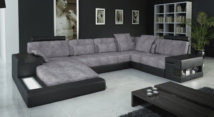 Design sofa living area corner sofa sofa couch U-shape leather textile new Bellini grey