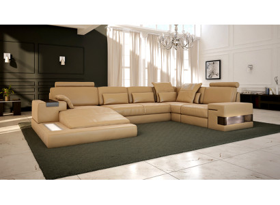 Leather Design Sofa Couch Upholstery Corner sofa Suite Living landscape Corner sofa XXL Corner