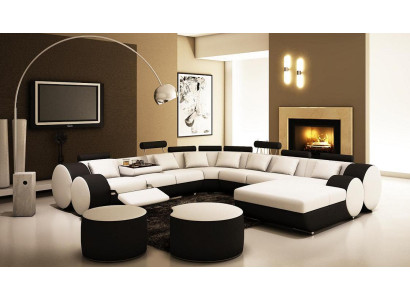 Designer leather sofa with USB XXL Living landscape Big Sofa Upholstered corner Corner sofa Relax