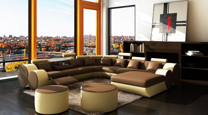 Designer leather sofa with USB XXL Living landscape Big Sofa Upholstered corner Corner sofa Relax