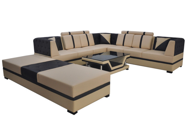 Leather Corner Sofa Couch Upholstery Seat Living Landscape Modern Design Furniture