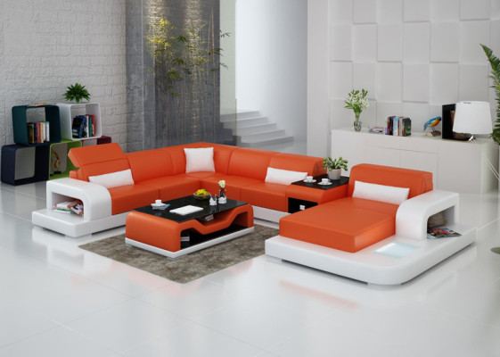 Corner sofa Sofa + USB Upholstery Living landscape Upholstered corner Designer sofa Leather sofa new