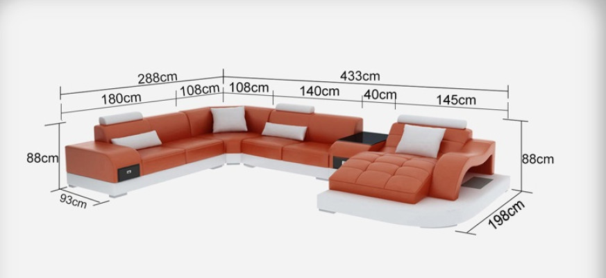 Leather Corner Sofa Corner Living landscape Suite Design Modern Couch Sofas U-shape +USB