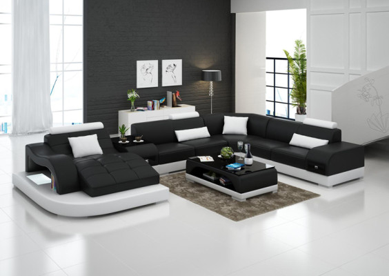 Leather sofa Couch Living landscape Corner sofa Corner Suite Design Modern Sofa +USB Red