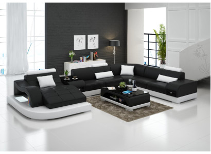 Leather sofa Couch Living landscape Corner sofa Corner Suite Design Modern Sofa +USB Red