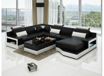 Leather sofa Corner sofa + USB Suite Living landscape Upholstery Bed function new Design