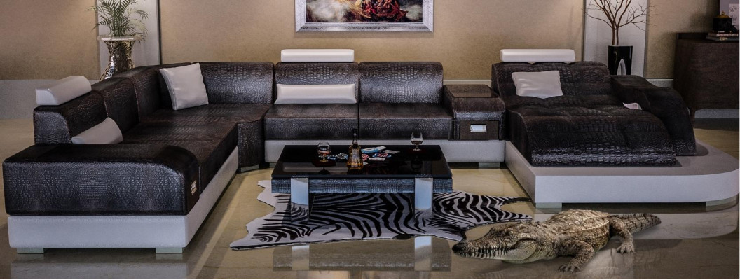Crocodile Style Leather Stylish Designer Luxury Living landscape Couches Corner sofa new