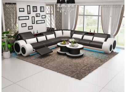 Living landscape Designer Sofa with USB Big Upholstery Leather Sofas Eck Corner Seat Black