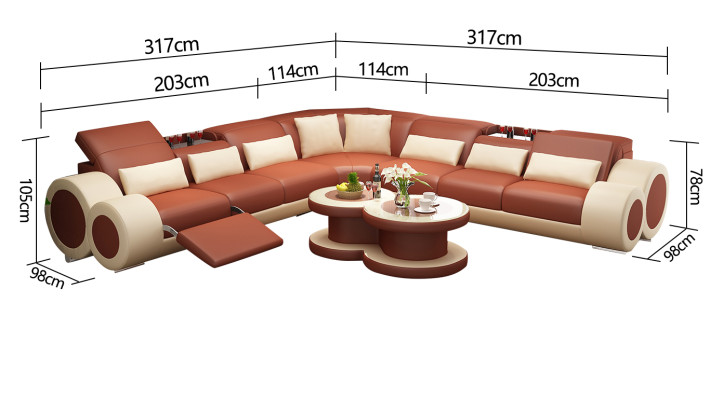 Living landscape Designer Sofa with USB Big Upholstery Leather Sofas Eck Corner Seat Black