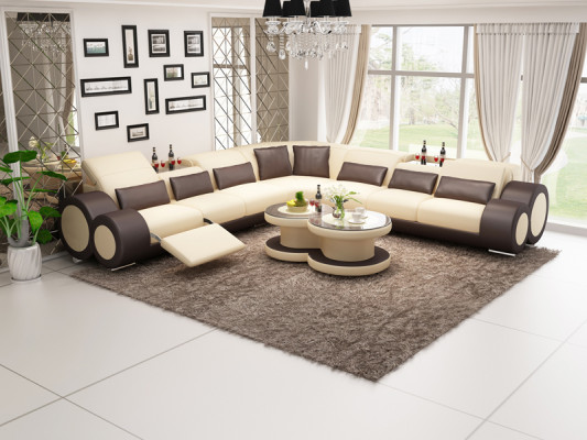 Living landscape Designer Sofa with USB Big Upholstery Leather Sofas Eck Corner Seat Black