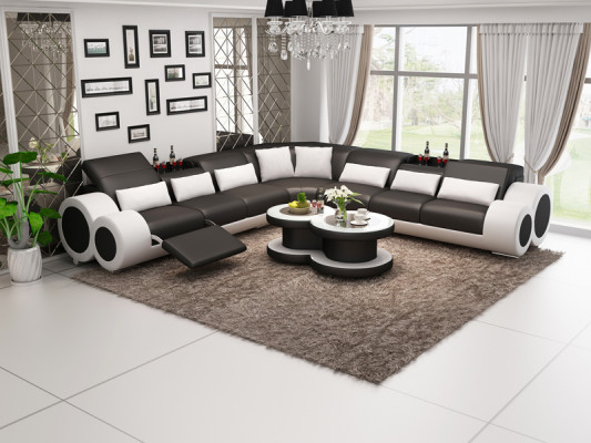 Living landscape Designer Sofa with USB Big Upholstery Leather Sofas Eck Corner Seat Black