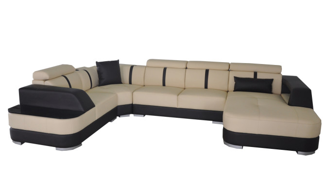 Living landscape Designer Sofa with USB Big Upholstery Leather Sofas Corner Seat Black