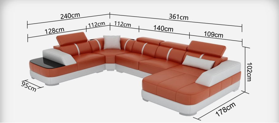 Living landscape Designer Sofa with USB Big Upholstery Leather Sofas Corner Seat Black
