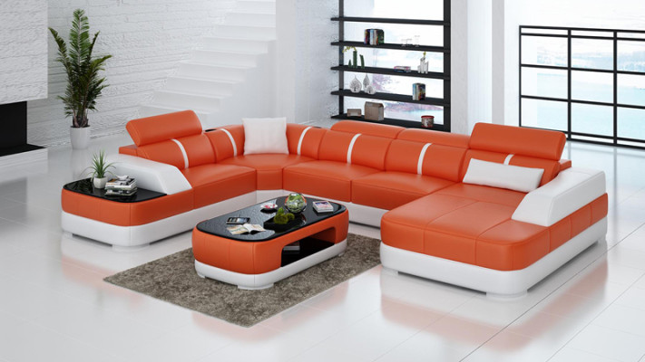Leather Sofa Upholstery Seat Corner Sofa Suite Living landscape Living room Couch with USB