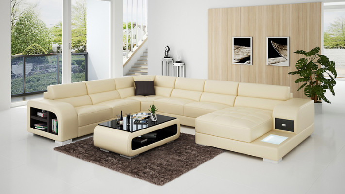 Modern leather sofa couch design living landscape corner sofa corner suite sofa light USB