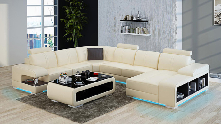 Living room Sofa Couch Leather Upholstery Corner Seat Suite U-shape Living landscape +USB