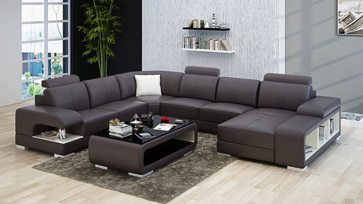 Living room Sofa Couch Leather Upholstery Corner Seat Suite U-shape Living landscape +USB