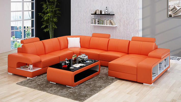 Living room Sofa Couch Leather Upholstery Corner Seat Suite U-shape Living landscape +USB