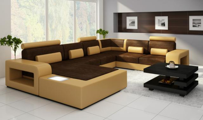 Living landscape Sofa with USB Sofa set Fabric Textile Leather Sofa with lighting