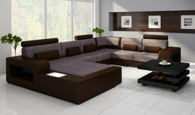 Sofa Sofa set Fabric Textile Leather Sofa with lighting Living landscape Couch !