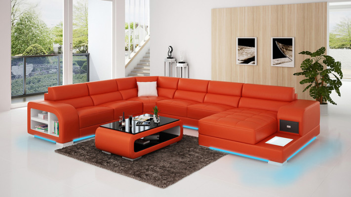 Leather sofa Couch Living landscape Corner sofa Corner Suite Design Modern Sofa