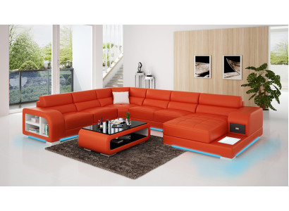 Leather sofa Couch Living landscape Corner sofa Corner Suite Design Modern Sofa