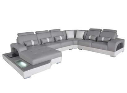Leather Corner Sofa Living landscape Suite Design Modern Couch Sofas with USB LED new