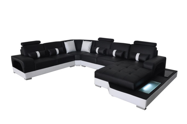 Leather Corner Sofa Living landscape Suite Design Modern Couch Sofas with USB LED new