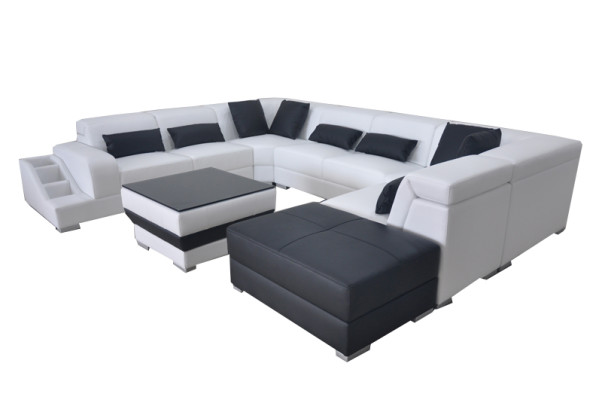 Leather Corner Sofa Living landscape Suite Design Modern Couch Sofas USB LED Stool