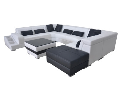 Leather Corner Sofa Living landscape Suite Design Modern Couch Sofas USB LED Stool