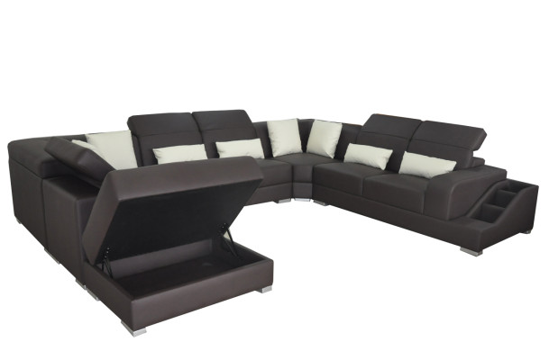 Leather Corner Sofa Living landscape Suite Design Modern Couch Sofas USB LED Stool