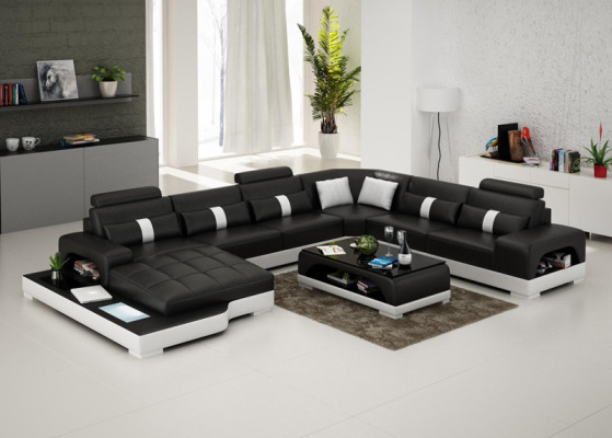 Leather sofa Couch Living landscape Corner sofa Eck Suite Design Modern Sofa with USB