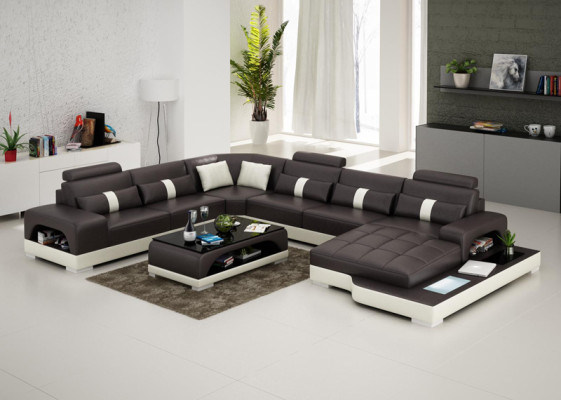 Leather sofa Couch Living landscape Corner sofa Eck Suite Design Modern Sofa with USB