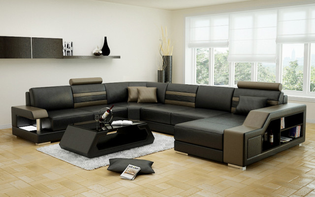 Design Sofa Corner sofa Living landscape with Shelf Upholstery Seat Suite Leather sofa USB